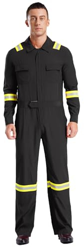 Fldy Mono de trabajo para hombre Reflectante Mono combinado Mono con 4 bolsillos Mecánico Artesanos Taller Traje Ropa de trabajo, Negro , 4XL