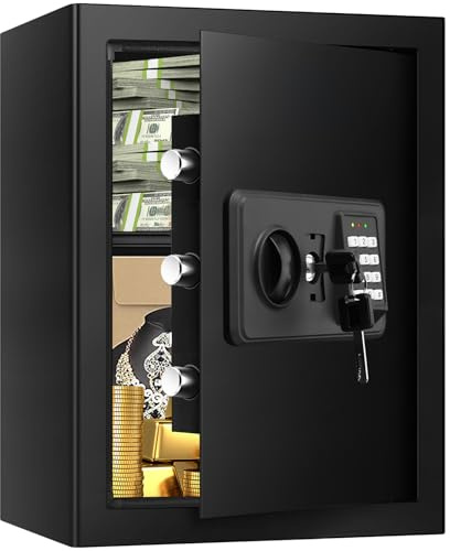 3.4 Cubic Home Safe Fireproof Waterproof, Fire Safe Box for Home with Digital Keypad, Key Lock and Alarm System, Anti-theft Security Safes Water and Fireproof for Document Medicine Money Valuables