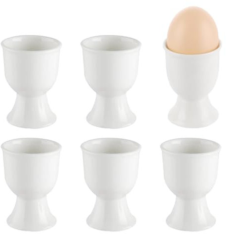 Hueveras de Porcelana, 6 Tazas de Huevo de Cerámica Blanca, Tazas de Huevo Blancas, Cáscara de Huevo de Estante de Huevo, Porcelana Blanca de Taza de Huevo de 7 x 5,2 cm, Desayuno, Blanco