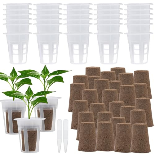 vibedor 62 PCS Hydroponic Seed Growing System Hydroponic Growing Kit, 30 Hydroponics Plant Baskets and 30 Grow Sponges Pods, 2 Tweezers for Ourdoor Use and Garden Indoor