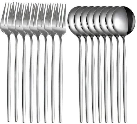 Cuchara sopera de acero inoxidable de 16 piezas, juego de cubiertos tenedor, lavable a máquina, adecuado for cocina, restaurante, fiesta