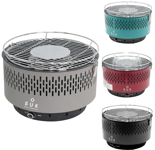 SOUK ONE Barbecue da tavolo con ventilazione attiva, barbecue a carbonella con ventola, barbecue da campeggio all'aperto (grigio)
