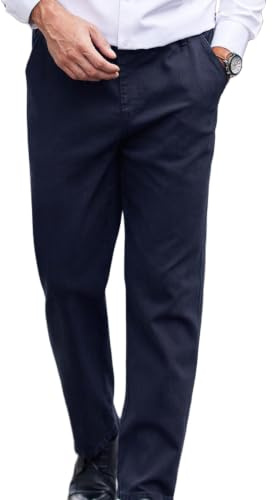 COOFANDY Jean Homme Droit Extensible Pantalon Décontracté Taille Élastique avec Cordon Poches Cargo Bleu Marine-2 XXL