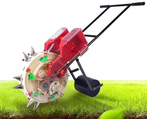 Spandiconcime per seminatrici da giardino, strumenti per seminatrici da giardinaggio a spinta manuale, seminatrice per prato 2 in 1 e spandiconcime con profondità regolabile da 1,4 a 3 pollici, app