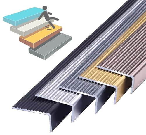 SMELEDFCFK 50cm 90cm 120cm Treppenprofil Aluminium Stufenkantenprofil Treppenkante Rutschfester Metall Winkelprofil, L-Form Treppenkantenprofil 5cm Breite(Gold,L 48in/120CM)