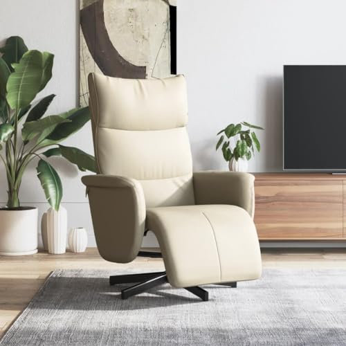 Xichuzi Relaxsessel mit Fußteil Creme Kunstleder, Fernsehsessel, Kinosessel, Lesesessel, Tv Sessel, Ohrensessel, Armsessel, Seselstuhl Wohnzimmer - 356585