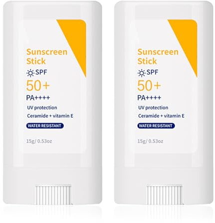 GMHLLES Sunscreen Stick SPF 50+ 2 PCS Mineral Sunscreen, Invisible Sun Stick for Face & Body, Waterproof & Non-Greasy