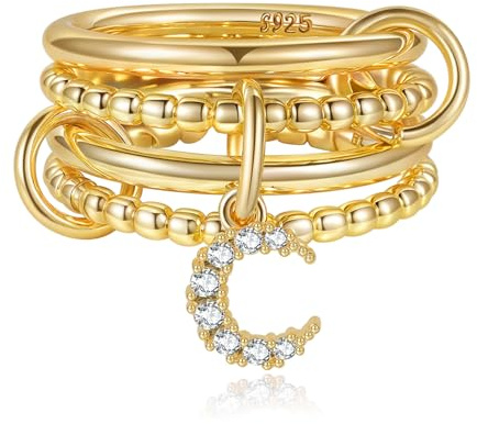 PABBEU Ringe Gold Silber Wasserfest Statement Ring Gold Damen Fingerring Hypoallergene Stapelbar 14K Vergoldet Ring Set Damen mit Zirkonia Größe 54