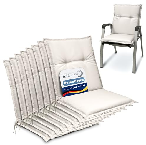 Beautissu 8er Set Niedriglehner Auflagen für Garten Balkon Camping Stuhl | 100x50cm bequemes Sitzkissen 6cm dickes Sitzpolster Sitzauflage Gartenstuhlauflage Niederlehner Natur Stuhlauflagen Base NL