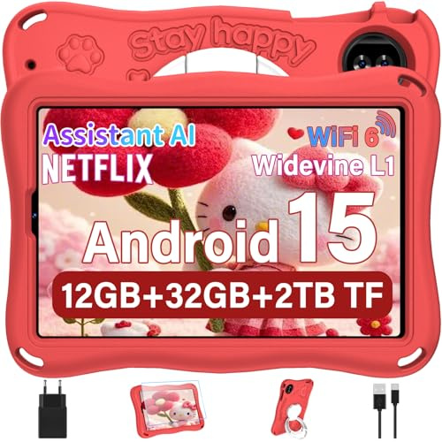 SUAAT Tablet Android 15 9 pulgadas 12GB RAM + 32GB ROM (1TB TF), Octa-Core,WiFi5G+2.4G, 2Ghz, Widevine L1, Bluetooth 5.0, GMS,5MP + 8MP, OTG, Cast, 5000mAh, tablets en oferta, Red