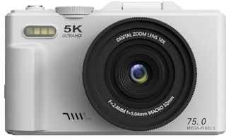COBOFX - Cámara digital compacta 5K 5K 75MP con WiFi, tarjeta de 32 GB, zoom de 18X, pantalla LCD abatible de 3 pulgadas de 180°, ideal para viajes, vlogs en Youtube, principiantes