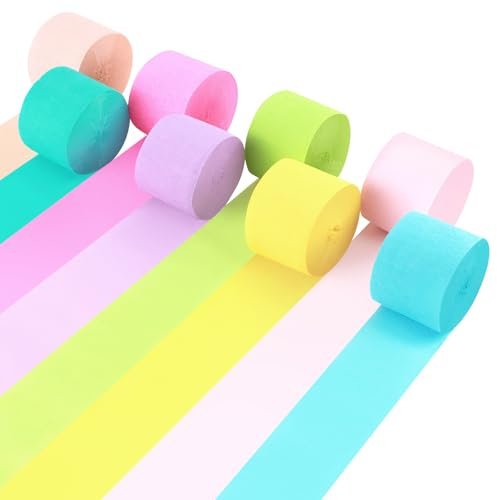 8 Rollos Papel Crepé Colores Serpentinas de papel crepé Arcoíris Cinta Decorativa Multicolor 4.5cm x 25m para Bricolaje Decoración de Cumpleaños Fiestas Bodas