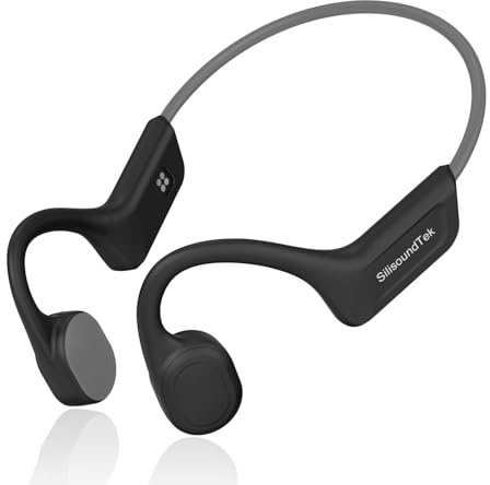 SilisoundTek benlednings hörlurar, IPX7 vattentäta trådlösa Bluetooth-hörlurar, öppna öronhörlurar, Bluetooth 5.3 inbyggd mikrofon, 10H speltid för löpning, cykling, vandring, gym, träning. Grå