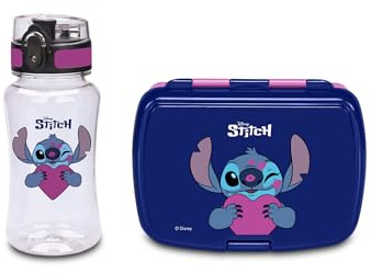 Seven Set porte-goûter + gourde LILO & STITCH bleue pour enfants, séparateur intérieur, gourde 460 ml avec couvercle hermétique, produit officiel, football, idée cadeau enfants et adultes