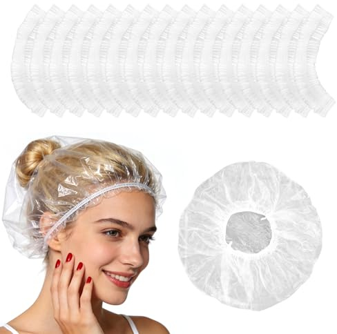 100 Pièces Charlotte Cheveux en Plastique Jetable, Bonnet de Douche pour Femme et Hommes, Transparents Épais, pour Usage Domestique Hôtel Spa Salons de Coiffure (42 cm)