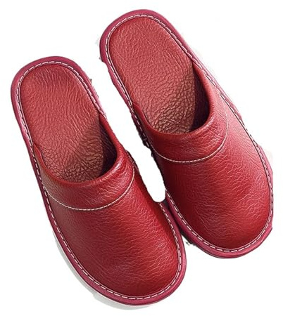DJSKLDF Herr Slippers Höstskor Herr Stor Storlek Herrar, Unisex Läder Tofflor, Bekväm Inomhus, Platt, Vinröd, 41.5 EU