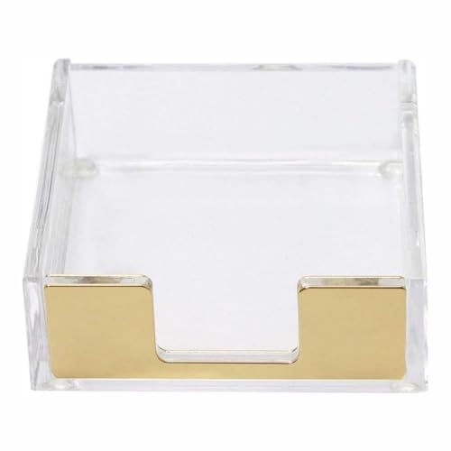 Soporte para notas adhesivas, acrílico transparente, dispensador de bloc de notas, organizador de escritorio para oficina en casa, 10 x 9,5 x 3 cm [dorado]