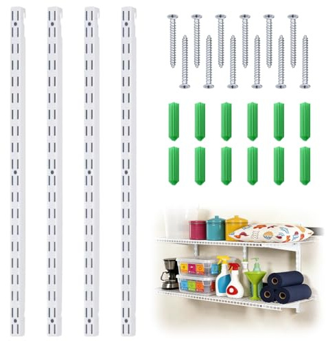 MorningRo 4 Pack 25inch Track Adjustable Closet Shelving System Hardware Dual Track Heavy Duty Wire Shelving Tracks Upright Wall Shelvings Rail for Pantry Organization Closet Garage Rail Home