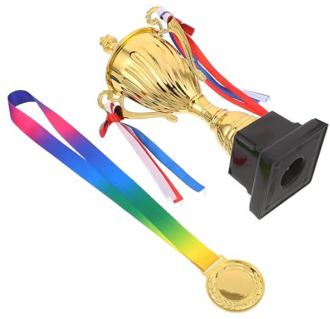 YARNOW Set di Trofei e Medaglie D’Oro per Competizioni Sportive, Coppa da 29 Cm con Medaglia Premio e Nastro, Premio Completo per Eventi Sportivi Scolastici e Tornei di Club