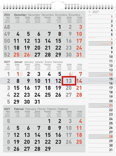 rido/idé 3-Monatskalender 2027 | grau, 30×39 cm