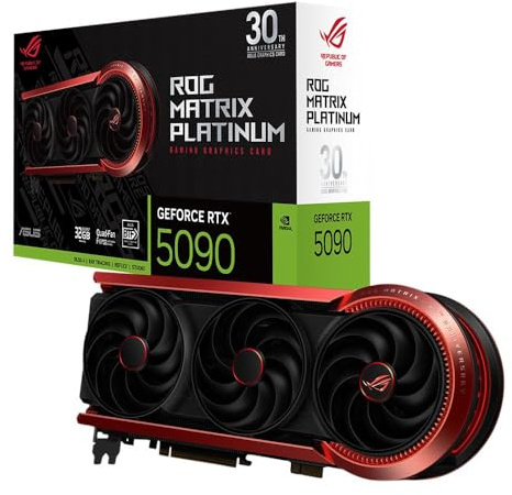 ASUS ROG Matrix Platinum GeForce RTX 5090 OC 30th-Anniversary Edition Gaming Graphics Card, 32GB GDDR7, PCIe 5.0, 512-bit, Liquid Metal Cooling, DisplayPort 2.1b, HDMI 2.1b, MTX5090P32G30TH