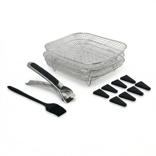 Ziyonix Cuadrada Accesorios para Freidora de Aire, Rejillas Apilables Inoxidable Estante de Acero Inoxidable para Freidora de Aire Rejilla Air Fryer para Hornear y Cocinar Deshidratado