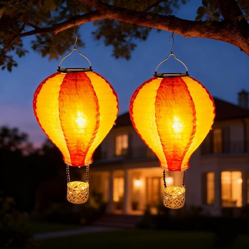 Solar Lampions Außen Wetterfest,21cm Solar Heißluftballon Solarlampen für Außen Hängend,Wasserdicht Solarlaterne für Außen Heißluftballon Lampions Solar Outdoor Gartenlaterne für Balkon Terrasse (A*2)