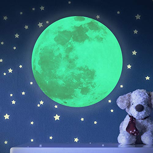 Paraboo Mond Aufkleber leuchtend | 1 Stk. 30cm grün, Wandtattoo Leuchtmond für Kinderzimmer, Wandaufkleber selbstklebend für Kinder, Leuchtsticker