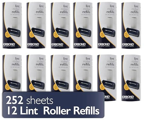 Korbond Set Di 12 Ricariche Da 21 Fogli Per Rullo Levapelucchi, Per Rimuovere Polvere, Capelli, Peli Di Cane/Gatto, Lanugine E Sporco Da Vestiti, Tappezzeria E Tappeti (36 M, 252 Fogli In Totale)