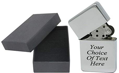 Personalised Engraved Gift Lighter Anniversary Birthday Present With Gift Box (Silver/Chrome)