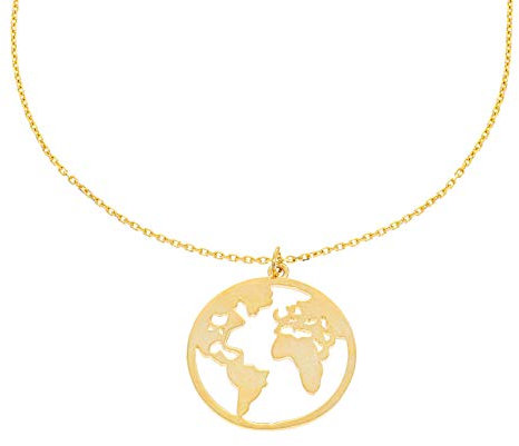 Stella-Jewellery 585er Gold Halskette mit Weltkugel Anhänger Globus Weltkarte 45cm inkl. Etui