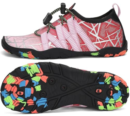 SAGUARO Badskor, barn, vattenskor, simskor, pojkar, flickor, vattenskor, strandskor, halkfria neoprenskor, surfskor, ventilerande vattensportskor, dykskor, storlek 24–36, Stil 3 rosa, 24 EU