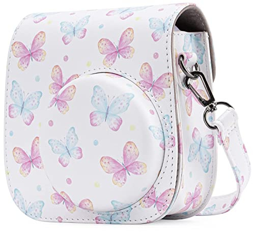 Frankmate Housse pour Fujifilm Instax Mini 11/9/8/8 + Appareil Photo Instantané - Sac de Caméra en Cuir Voyage Caméra Cover Case Sac avec bandoulière Amovible (Papillon)