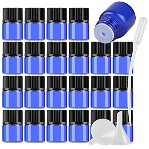 TIANZD 50 Piezas 1ml Botellas Vacías de Aceite Esencial de Vidrio Blau con Tapa de Rosca Frascos de Vidrio de Muestra con Reductor de orificio para Cosmético, Aromaterapia, Viajes