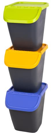 BranQ - Home essential ein Set mit 3 Mülleimern PELIKAN, mit praktisches Mülltrennsystem, 29,5 x 39 x 36 cm (LxBxH), Anthrazit