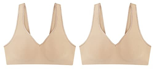 Hanes Bygellös bh för damer, mjuk bekväm t-shirt-bh med full täckning, 1-pack/2-pack, S