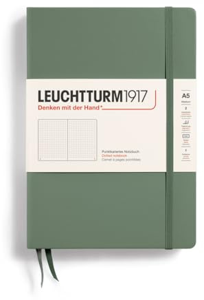 LEUCHTTURM1917 365489 Notizbuch Medium (A5), Hardcover, 251 nummerierte Seiten, Olive, dotted