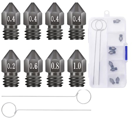 Sovol 8 Stück Creality Upgraded 3D Drucker Gehärteter Stahl MK8 Düsen Wolfram Ganzmetall Extruderdüsen 0,2 mm 0,4 mm 0,6 mm 0,8 mm 1 mm für Ender 3 Ender 3 Pro CR-10