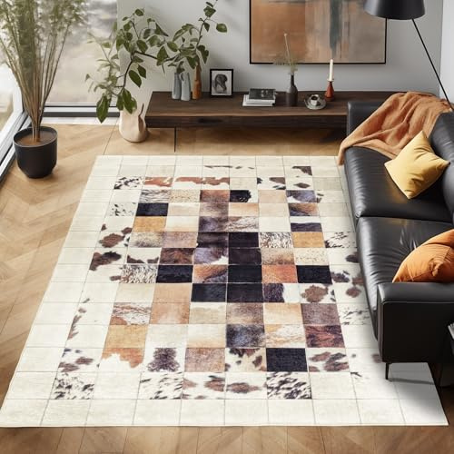 Carpettex Teppich Tapis Lavable en Tissu Plat Robuste avec Design Patchwork, Aspect Vintage, antidérapant pour Le Salon, Couleur: Blanc, Taille: 160 x 230 cm