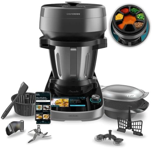 Cecotec Robot de Cocina Multifunción con Dispensador de Alimentos Mambo CooKing Victory. 1700W, 45 Funciones, Miles de Recetas Guiadas, Jarra Victory de 4,5L, Accesorios: Vaporera o Cesto para Hervir