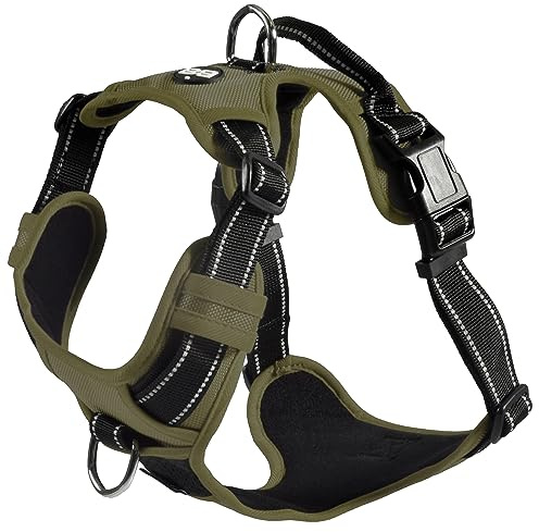 Bobby Rando Walk - Harnais pour Chien, Moyen Petit Grand en Nylon, Sûr, Confortable, Réfléchissant, Ajustable, Kaki, M/40-63x2 CM