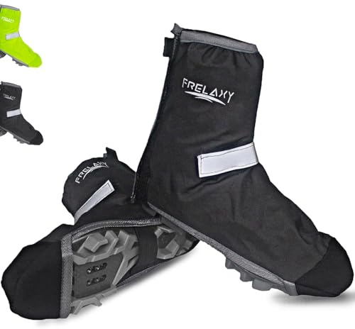 Frelaxy Regenschutz Schuhe Fahrrad mit Reflektorstreifen | wasserdicht Fahrrad Schuhüberzieher mit Verstärkte Spitze für 50% Mehr Haltbarkeit! Fahrradüberschuhe mit Klettverschluss(Schwarz, S)