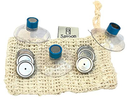 Lot de 3 Porte Savon Aimanté | Couleur Bleu | à Ventouse | sans Perçage | en Acier Inoxydable | se Fixent sur Toutes Les Surfaces | Idéal pour Salle de Bain, Cuisine