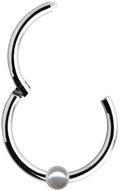 Generisch PIERCING Clicker Nasenring Echt 750 Weissgold mit Perle Durchmesser 10 mm Klicker Ringe Nase Intim Tragus Helix Septum neu modern modisch extravagant Echtgold 47003-10