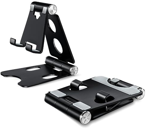 Wurycia Adjustable Phone Stand, Full Aluminum Foldable Desktop Holder Phone Stand for 4-11'' Cellphones and Tablets (Black)