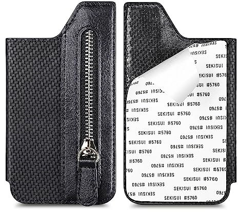 Voihamy Porte-cartes autocollant pour téléphone portable, porte-monnaie multifonction pour pièces, cartes, photos, avec étui pour téléphone portable, imperméable, Noir, Unisex, Slim