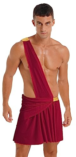 TSSOE Déguisement Guerrier Grec Ancien Jupe de Gladiateur Homme Costume Chevalier une Bretelles Jupe Bavette Guerrier Romain Fête Bourgogne S