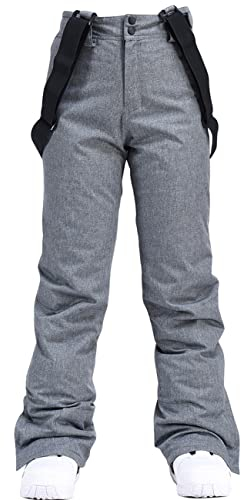 HOTIAN Damen Skihose Hosenträgerhose Snowboardhose Winter Wasserdicht Winddicht Warm Abnehmbare Hosenträger Skilanglaufhose Thermohose Wanderhose Ski Pant Gray XS