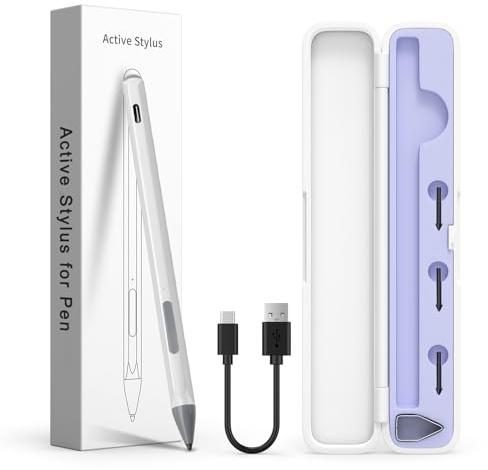 Stylus Pen for HP Envy X360, Pavilion X360, Specter X360, MPP 2.0 Tilt-Active Stylus with 4096 Levels of Pressure Sensitivity, Convenient Storage Case, Supports Type-C Fast Charging, Silver