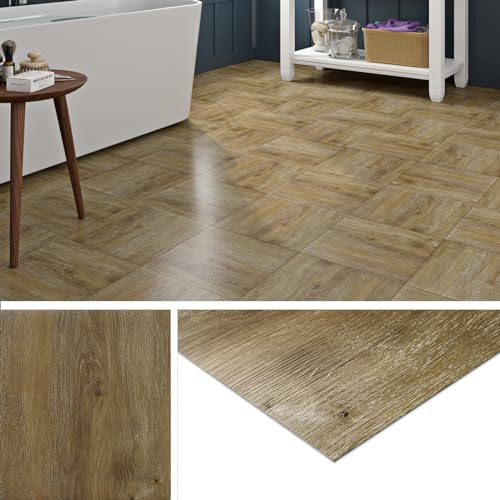 Livelynine Floor Tiles Self Adhesive Wood Effect Vinyl Flooring Oak 30x30 Waterproof Peel and Stick Vinyl Floor Tiles Kitchen 32 PCS Stick on Bathroom Flooring Tile for Hallway Bedroom